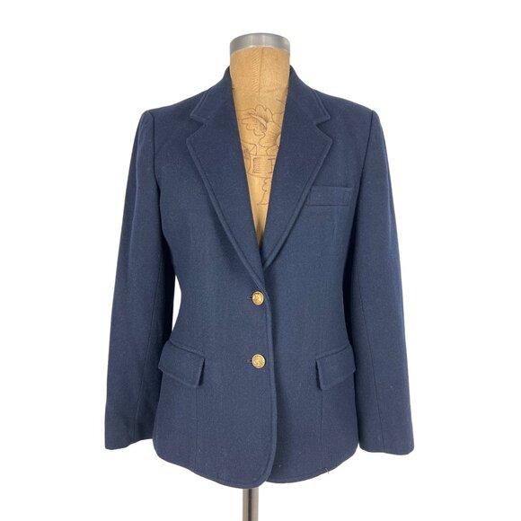 Evan Picone Petites 100% Wool Blazer Dark Navy Blue Jacket Authentic Vintage Uni - Picture 1 of 13